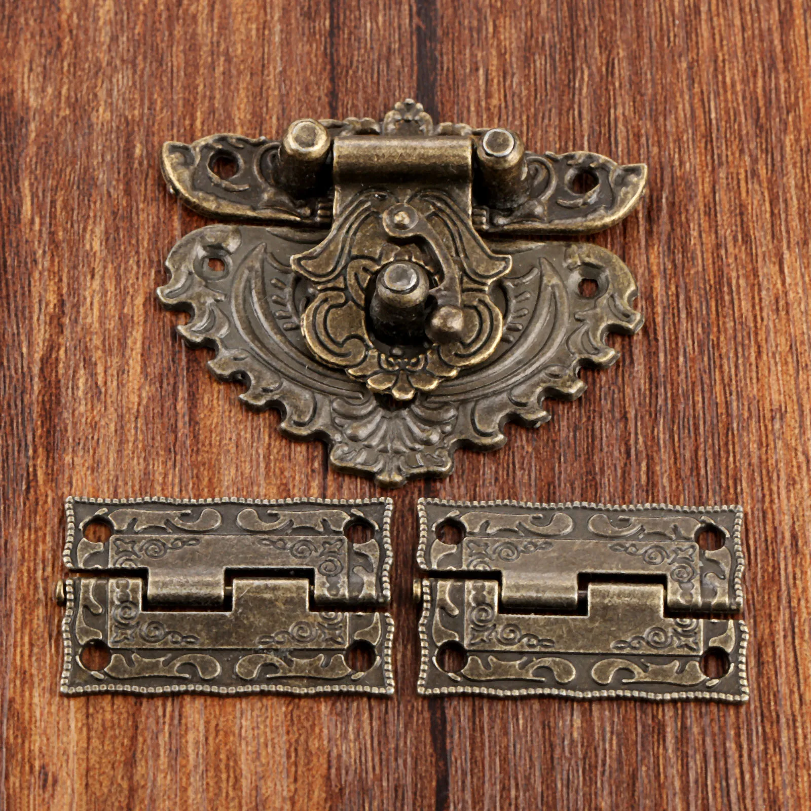 Furniture Hardware Decorative - 3 sztuk/zestaw antyczny brąz kłódka drewniane
